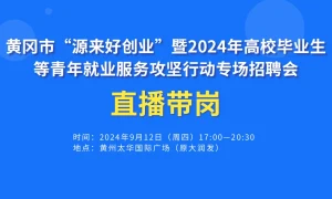 黄冈市“源来好创业”暨2024年高校毕业生等青年就业服务攻坚行动专场招聘会